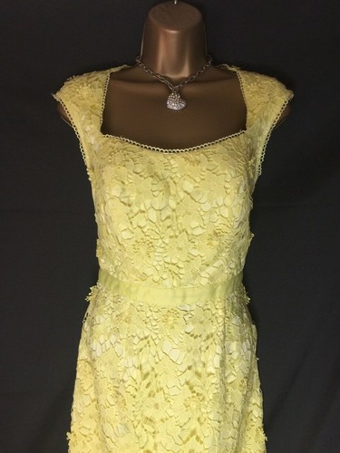 Lipsy VIP Yellow Bodycon Midi Dress 12 Party Occasion Wedding Embroidered Summer - Picture 14 of 24