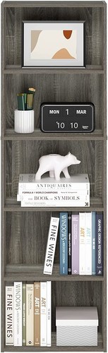 5 Shelf Tier Thin Bookshelf Bookcase Tall Vertical For Wall Book Narrow Small - Picture 3 of 5