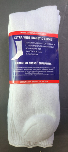 Brooklyn Diabetic Socks 2 Pack 10-16 L XL White Extra Wide Mid Over Calf Cotton - Picture 3 of 9