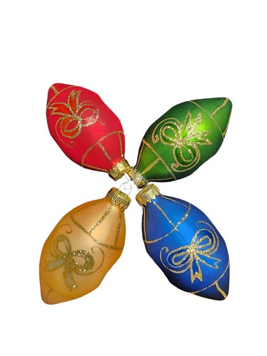 Christmas Ornament Set of 4 Multi Color Retro Reflectors Glass Finial Vintage - Picture 16 of 19
