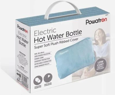 POWATRON Rechargeable Electric Hot Water Bottle Bed Hand Warmer Heat Relief Pad Soft Blue