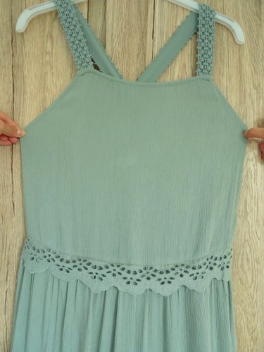 RIVER ISLAND STEEL BLUE LONG DRESS WITH BRODERIE ANGLAISE DETAIL SIZE UK 8 EU 34 - Picture 5 of 9