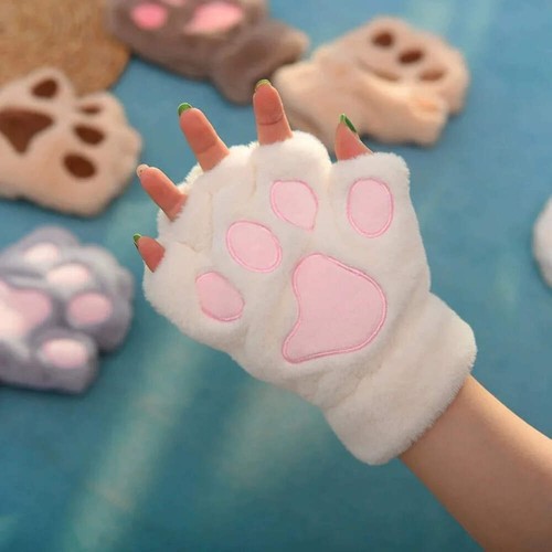 Cartoon Cute Cat Claw Paw Gloves Women Plush Mittens Warm Soft Plush Short Finge - Picture 9 of 35