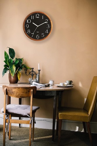 12Inch Black Wooden Wall Clocks Battery Operated Silent Non-Ticking Round Analog - Picture 6 of 7