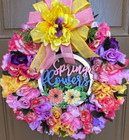 Handmade Hello Spring Floral Flower Wreath Pink Purple Yellow