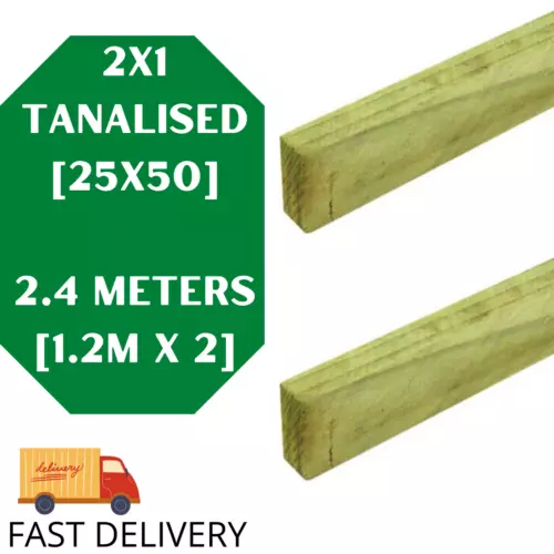 2x1  - 25X50 - Treated Tanalised Timber Batten Lengths - 2.4 Meters [1.2m x 2]
