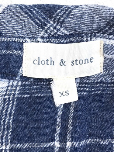 Cloth & Stone Damen XS blau kariert dick Doppeltuch Baumwolle Band Ärmel Top - Bild 4 von 12