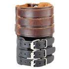Men's Punk Wide Genuine Leather Belt Wristband Bangle Cuff Bracelet Adjustable
