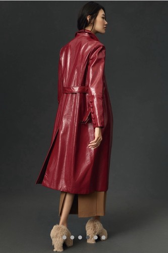 Anthropologie /Avec Les Files Patent-leather Trench Coat / Burgundy XL - Picture 6 of 12