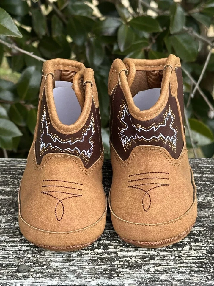 Baby Infant Cowboy Boots-Brown Soft Sole Anti-Slip Shoes 0-18M Booties Boy Girl - Image 3 of 4