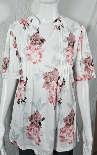 Womens V Neck Puff Short Sleeve Pleated T Shirts Fashion Summer Tops Casual Tuni - Picture 3 of 6