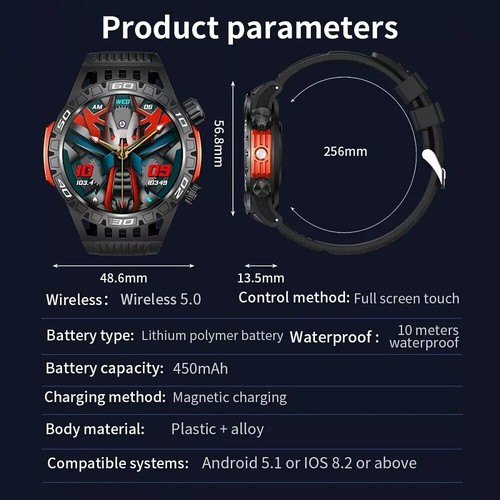 Smartwatch mit LED Taschenlampe Kompass Bluetooth Anruf 1,46" HD Display Outdoor - Bild 23 von 27