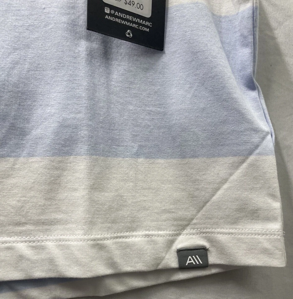 Camiseta sin mangas Andrew Marc Sport Rugby a rayas cuello redondo azul blanco talla M Foto 3 de 4
