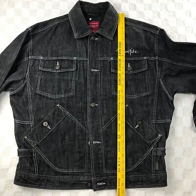 Vintage FUBU Platinum Jean Jacket Mens L Black Denim Fat Vintage FUBU Platinum Jean Jacket Mens L Black Denim Fat