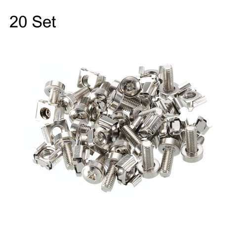 Rack Montage Käfigmuttern M6x15mm Schrauben Eisen Vernickelt Silberton 20 Set - Bild 4 von 6