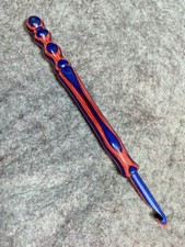 Hand carved Blue  Red Wood YARN CROCHET HOOK size J