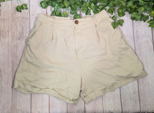 Vineyard Vines Women's High Waisted Linen Blend Shorts Tan Brown Cuffed 6 READ