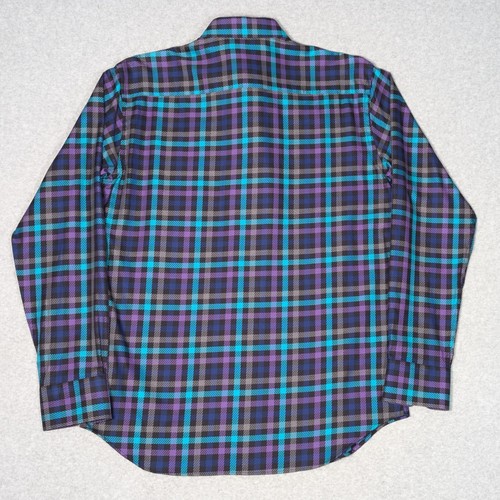 Camisa BUGATCHI con forma de ajuste abotonada para hombre mediana puño abatible verde azulado púrpura a cuadros nueva - Imagen 7 de 11