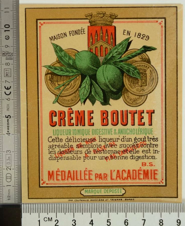 LIQUEUR BOUTET FRANCE LIQUOR ANTI-CHOLERIC Original Vintage Old Alcohol Label - Image 1 of 1