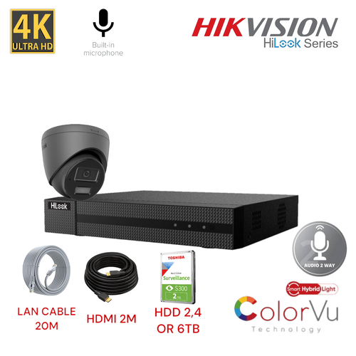 HiLook 8MP 4K ColorVu PoE NVR CCTV System 2Way Audio IP Cameras Outdoor Kit Grey - Picture 16 of 22