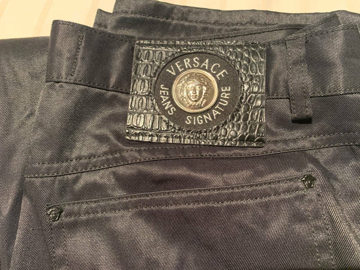 VERSACE Medusa Shiny Satin Women's Stripe Pants Stunning
