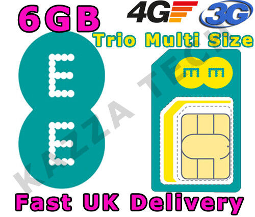 EE 4G PAYG 3 MONTHS INTERNET TRIO-CUT SIM CARD WITH 6GB FREE DATA PRE-LOADED 3G EE 4G PAYG 3 MONTHS INTERNET TRIO-CUT SIM CARD WITH 6GB FREE DATA PRE-LOADED 3G