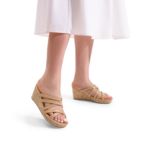 Women Slip On Slide Sandals Cork Strappy Platform Wedge Heel Wedge Sandals - Picture 18 of 23
