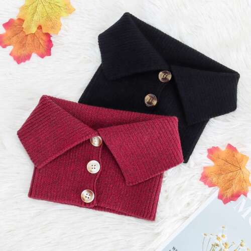 Womens Buttons Knit Turtleneck Collar Warmer Cover Scarf Faux Fake Collar 2025 - Picture 3 of 17