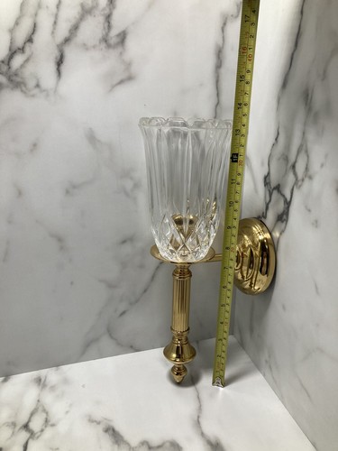 VTG Brass Like Wall Sconce Candle Holder With Hurricane Glass MCM 14” - Picture 14 of 19