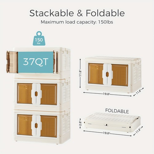 37QT Stackable Plastic Storage Bins Lids And Wheels Closet Organizers Containers - Picture 4 of 10