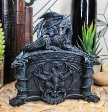 Medieval Dragon On Celtic Knotwork Trinket Jewelry Box Statue Home Decor
