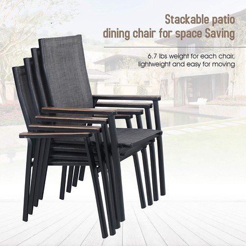 Patio Chairs Set of 2 Aluminium Stackable Outdoor Dining Chairs for Lawn Garden - Picture 6 of 12