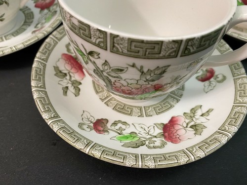 Ridgway Oriental "TREE" Greek Key Border ~ Set of 4 ~ Cups & Saucers ~ 2 3/4" Ta - Picture 3 of 11