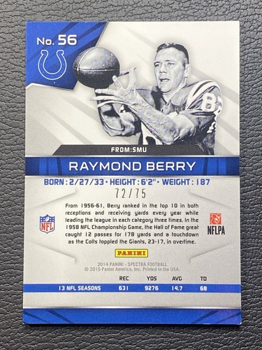 2014 Panini Spectra /75 Raymond Berry #56 HOF - Picture 2 of 2