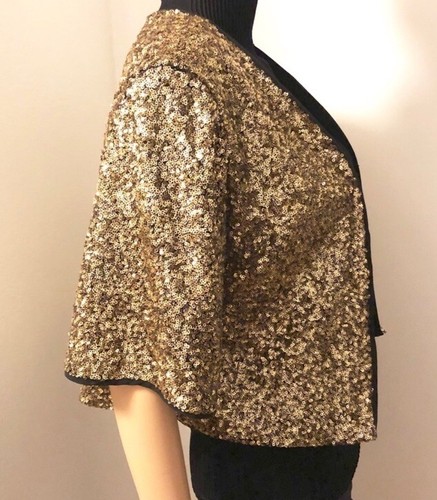 Iodice Gold Sequin Bolero Shrug Open Cropped Jacket Sz S - Picture 5 of 8