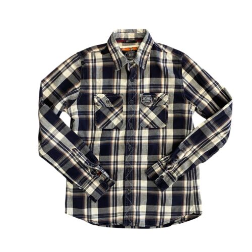 Superdry Karo Flanell Hemd Langarm Knopfleiste Freizeit Navy Herren Extra Large - Bild 3 von 15