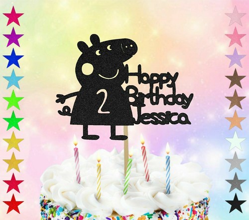 Personalised Peppa Pig Cartoon Birthday Cake Topper Single Sided Glitter Pa... - Picture 3 of 31
