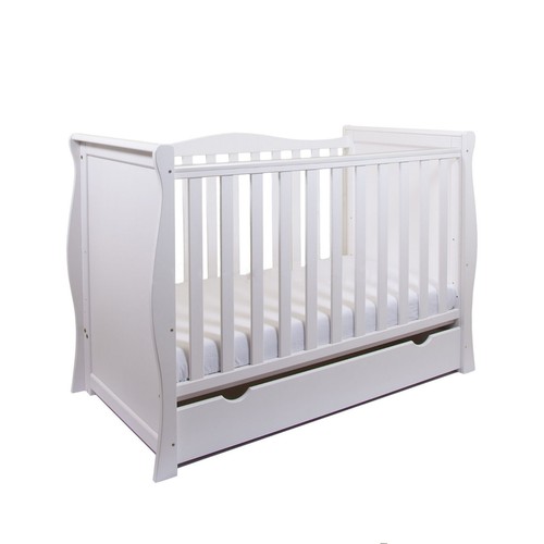 Baby Willow White Sleigh Cot / Mini Cot Bed Drawer optional mattress 120x60x10 - Picture 6 of 7