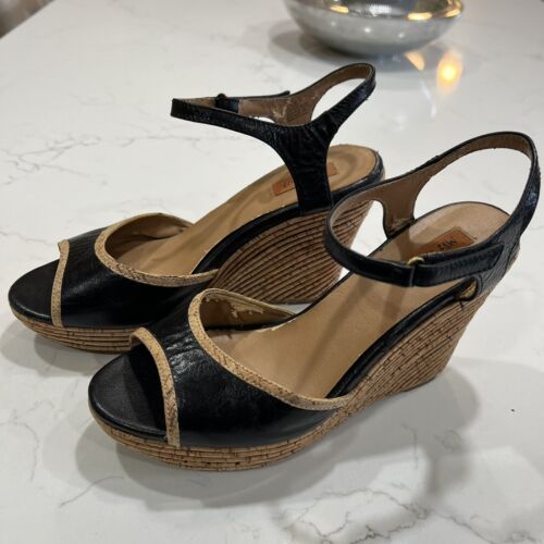 Sandalias para mujer Miz Mooz CUÑA KATNISS talla 8,5 cuero negro suela de corcho detalle - Imagen 20 de 24