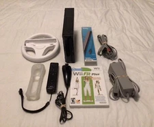 Nintendo Wii Console Black RVL-001 Tested Bundle Controller All Cords Wii Fit +