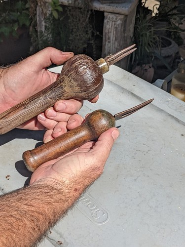 weed puller vintage 2 pair gardening flower primitive wood bulb plomb hand tool - Picture 4 of 10