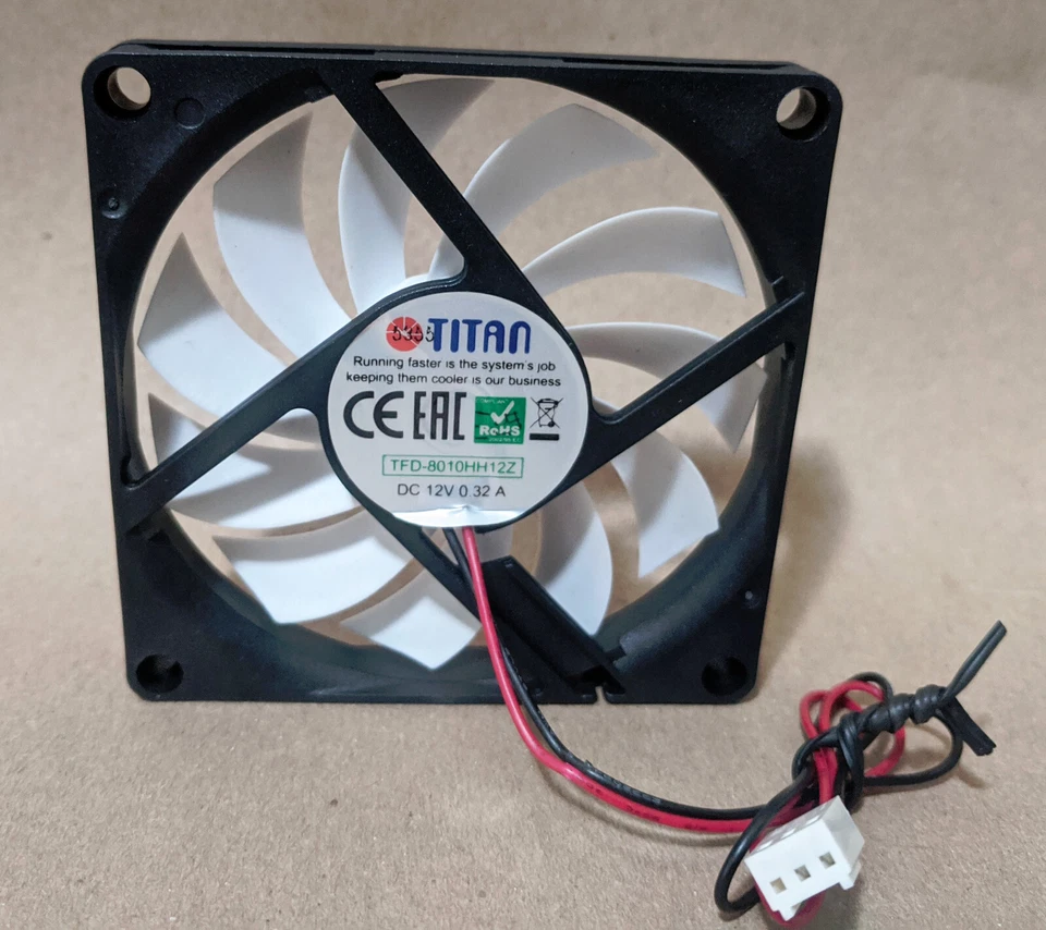 Titan 80mm x 10mm White 11-Blade 3pin 12V DC CPU/ Desktop PC Case Cooling Fan - Image 2 of 4