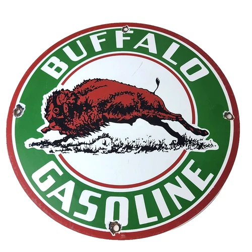 Vintage Buffalo Gasoline Sign - Gas Motor Oil Pump Plate Porcelain Sign