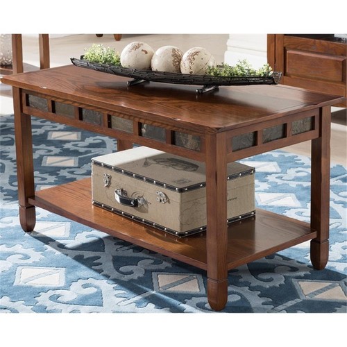 Leick Furniture Rustic Slate Rectangular Wood Coffee Table in Rustic Oak - Picture 3 of 6