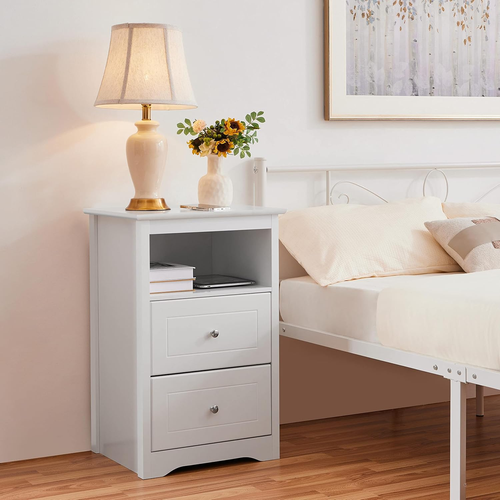 Nightstand with 2 Drawer and 1 Open Shelf, 29" Tall Bedside Table Wooden Flie Ca - Bild 2 von 9