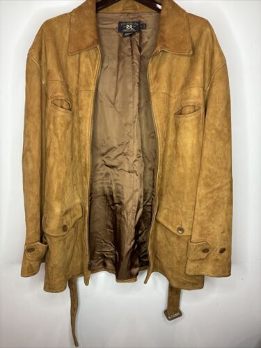 RRL Ralph Lauren Chino Lamb Suede Mercer Leather Belted Military Jacket SizeXL - Picture 5 of 24