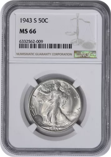 1943-S Walking Liberty Silver Half Dollar MS66 NGC
