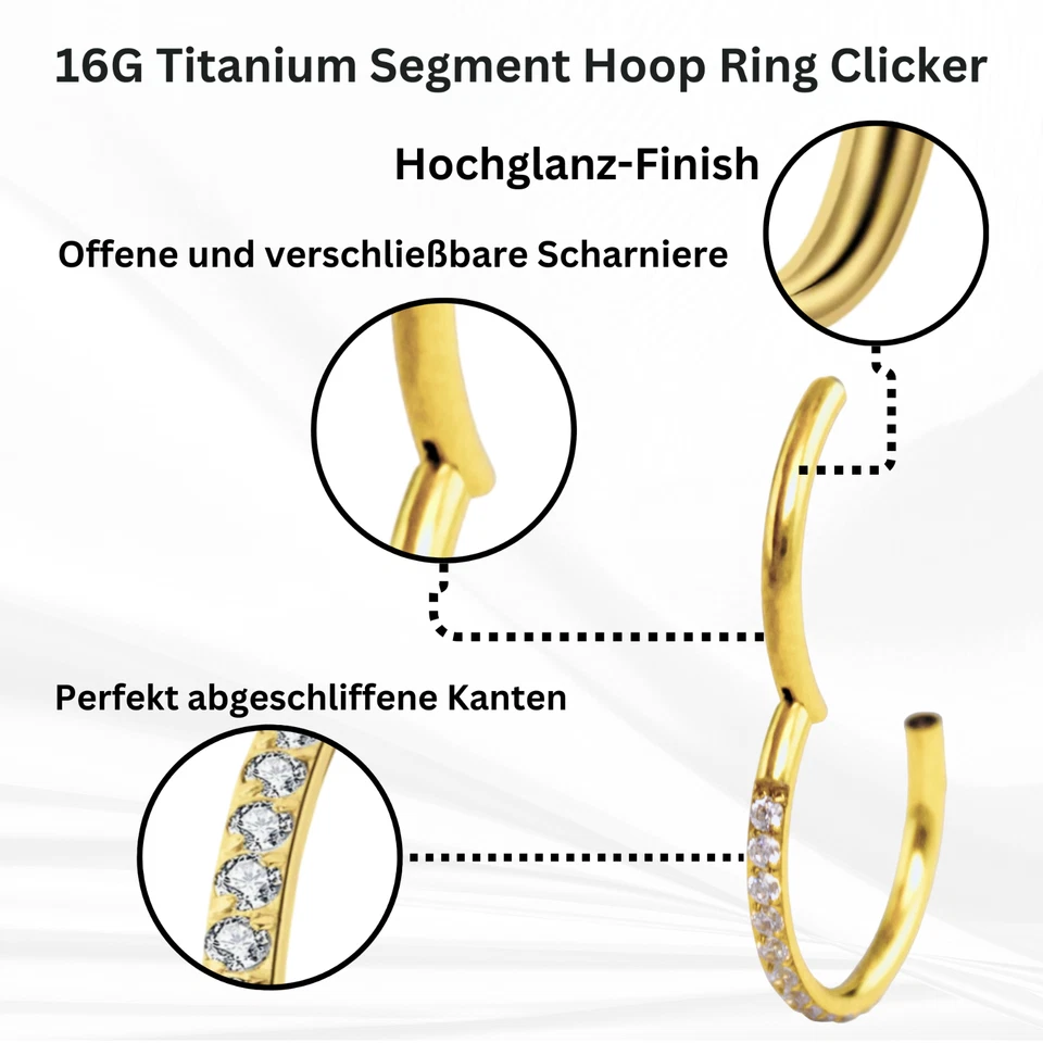 Septum Piercing Clicker Ring Titan Helix Piercing Nasenpiercing Gauge 1,2mm - Bild 3 von 4