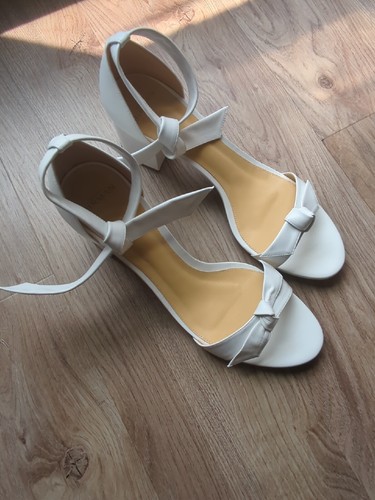 Alexandre Birman Clarita Knot Block Sandal Heels White Leather Womens 10.5 IT 42 - Picture 12 of 15