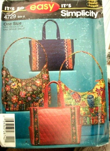 Simplicity 4729 Pattern Quilted PURSE Handbag Bag 2 Styles IT'S SO EASY UNCUT FF - Picture 1 of 2